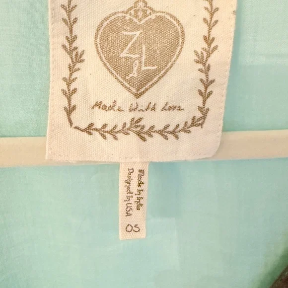 Anthropologie Top Z&L Made with With Love Boho Kaftan Aqua Floral Pom Pom Trim - Picture 2 of 7